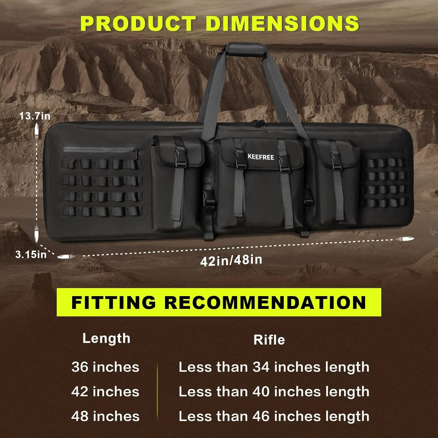 42" 48" Long Hunting Bag Tactical Backpack Gun Bag for Outdoor Hunting Hiking Fishing Shooting with Watertight Zipper
