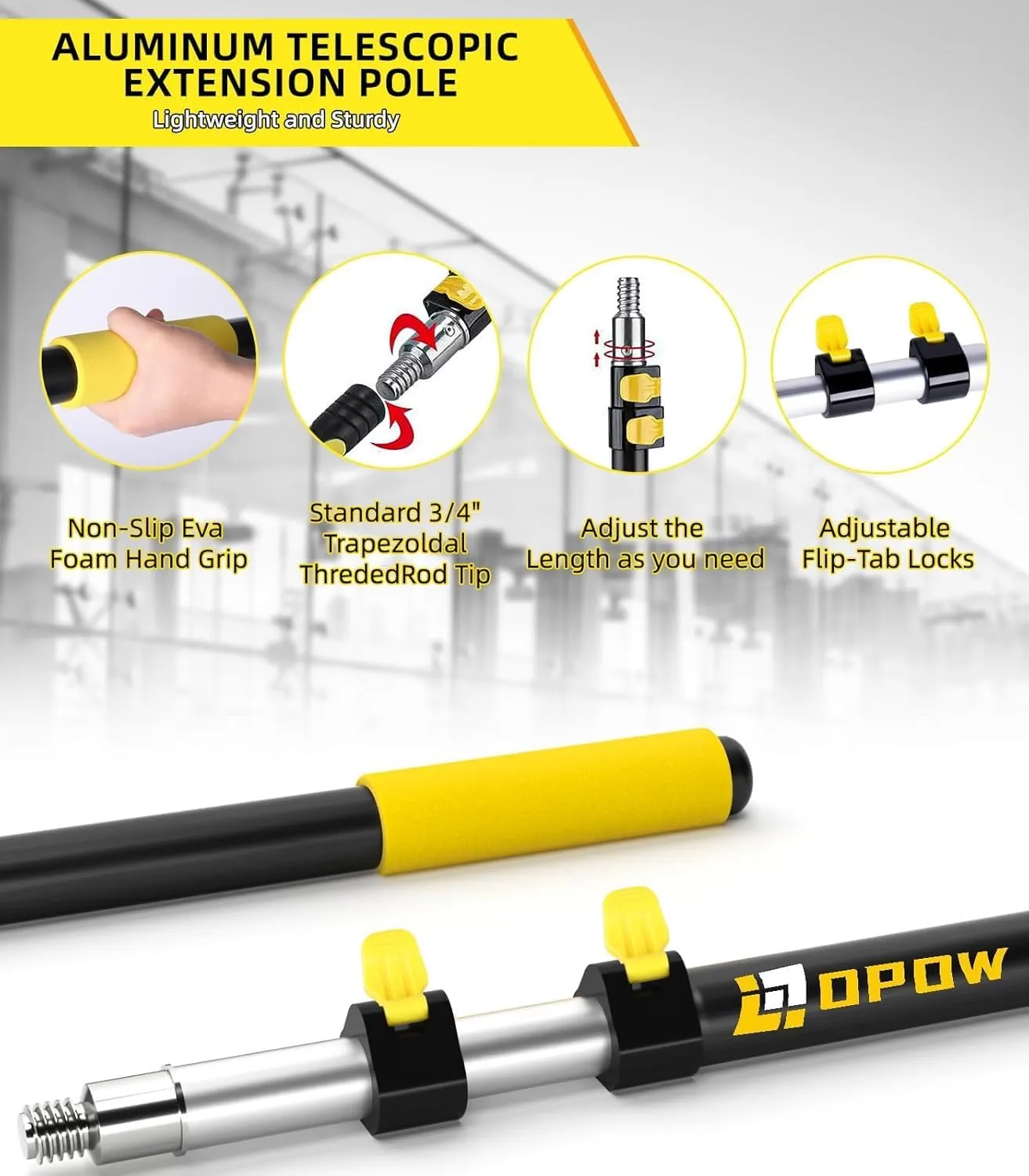 4.5-18 FT Telescopic Extension Pole, Multi-Purpose Aluminum Alloy Telescoping Rod with Flip-Lock Design, Sturdy for Painting Dusting, High House Maintenance, and Window Cleaning