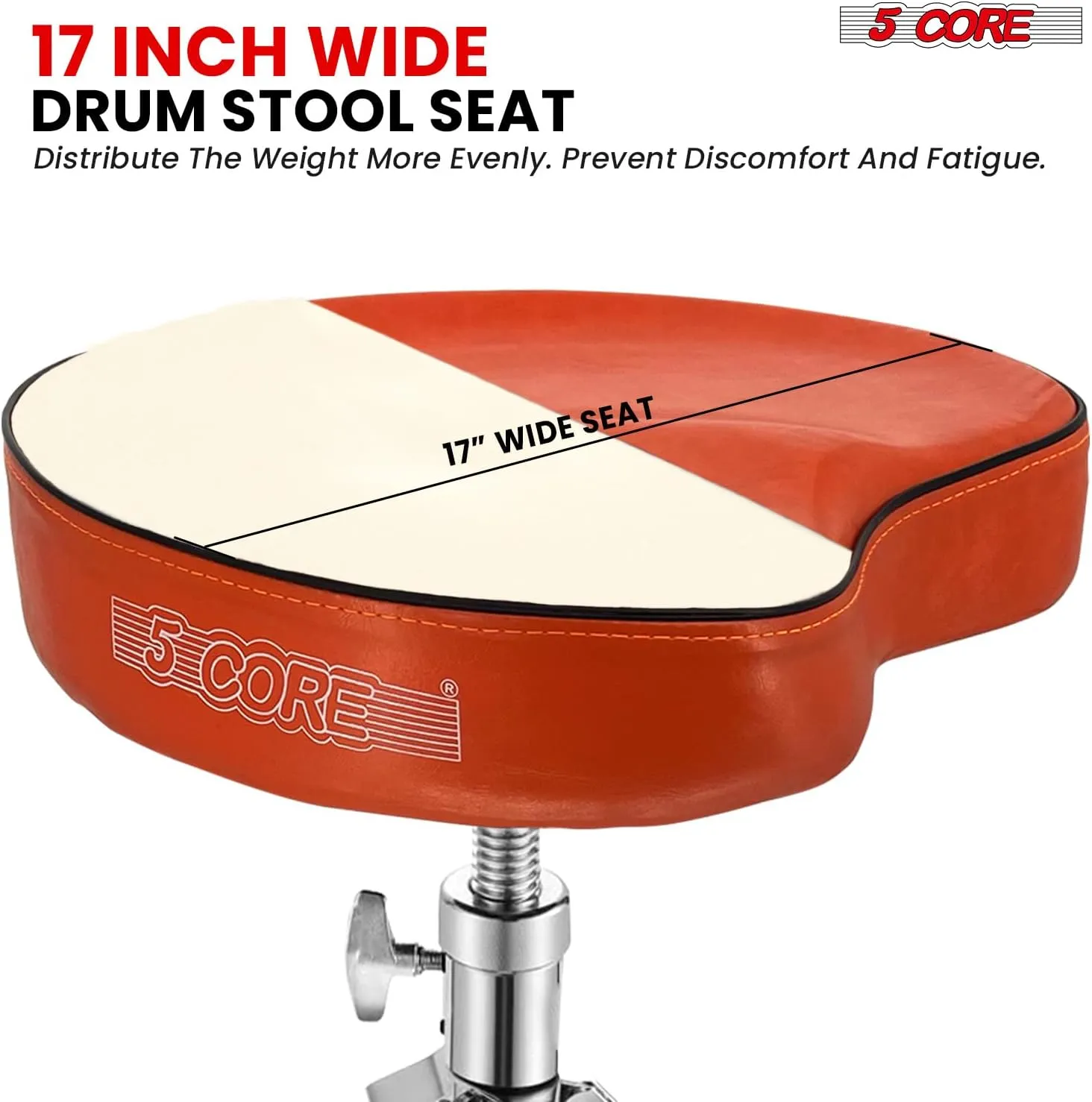 5 CORE Drum Throne Thick Padded Comfortable Guitar Stool with Memory Foam Heavy Duty Adjustable Padded Keyboard Chair Metal Piano Stool Premium Musician Chair DS CH ORG SDL HD