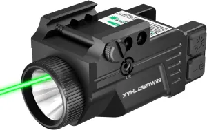 500 Lumens Compact Tactical Weapon Light, Green Laser Combo with Strobe & Constant Function, USB-TypeC Rechargeable Fits Standard Picatinny Rails, Includes High(500)/Low(200) Lumens Light