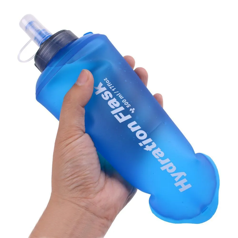 500ml Soft Folding Collapsible Water Bottle Soft Drink Water Bottle Water Bag Flask For Outdoor Sport Running Cycling