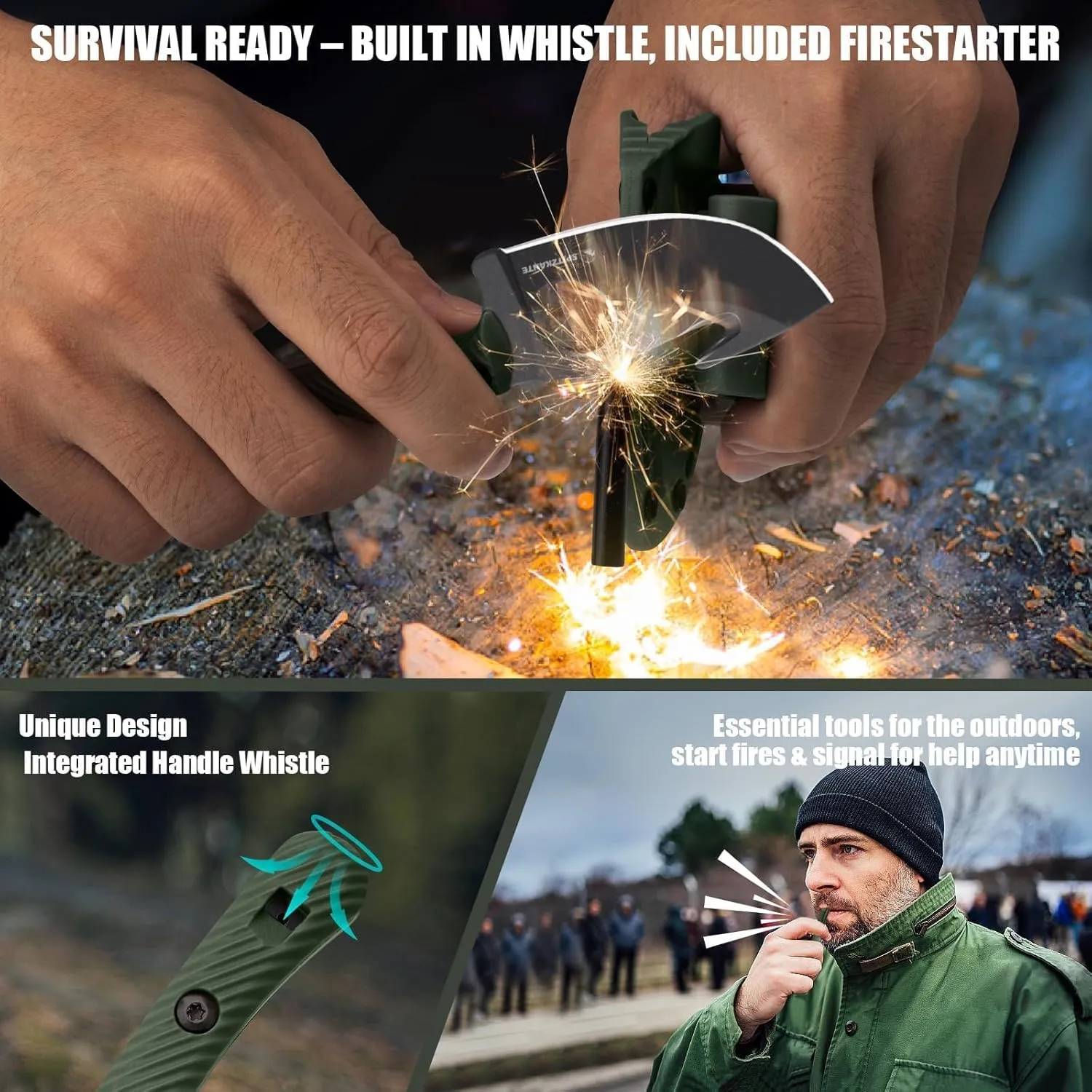 5.98" EDC Fixed Blade Knife Horizontal Carry Small Knife with Sheath, Fire Starter HO-YN, with Rotating Clip (Six-Way Carry), Muti-Tools Gut-hook, with Survival Whistle