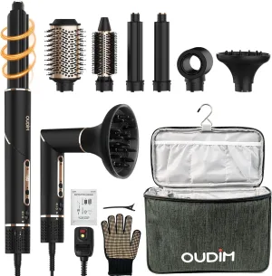 6-in-1 Multi-Functional Hot Air Comb, Interchangeable Brush Head, Negative Ion Hair Dryer Brush and Styler, Brushless Motor with 110000 RPM High-Speed, Rapid Drying, Storage Bag.
