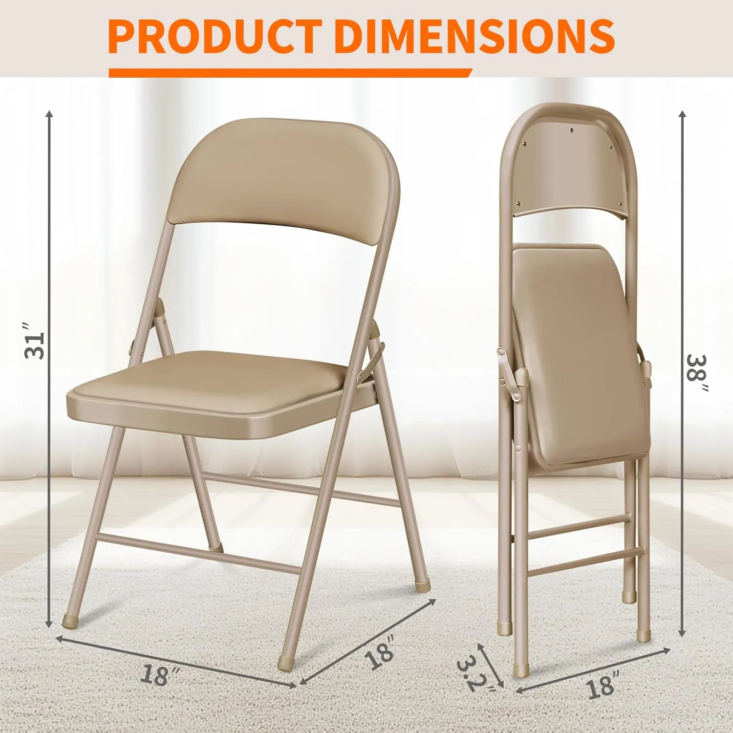 6 Pack Folding Chairs with Cushion – Padded Comfortable Foam Seating Khaki Space-Saving Foldable Chairs for Indoor Outdoor Weddings, Parties, Backyard & Office Events (Khaki, 6 Pack)