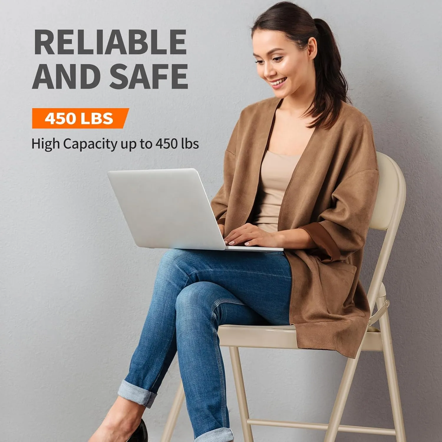 6 Pack Folding Chairs with Cushion – Padded Comfortable Foam Seating Khaki Space-Saving Foldable Chairs for Indoor Outdoor Weddings, Parties, Backyard & Office Events (Khaki, 6 Pack)