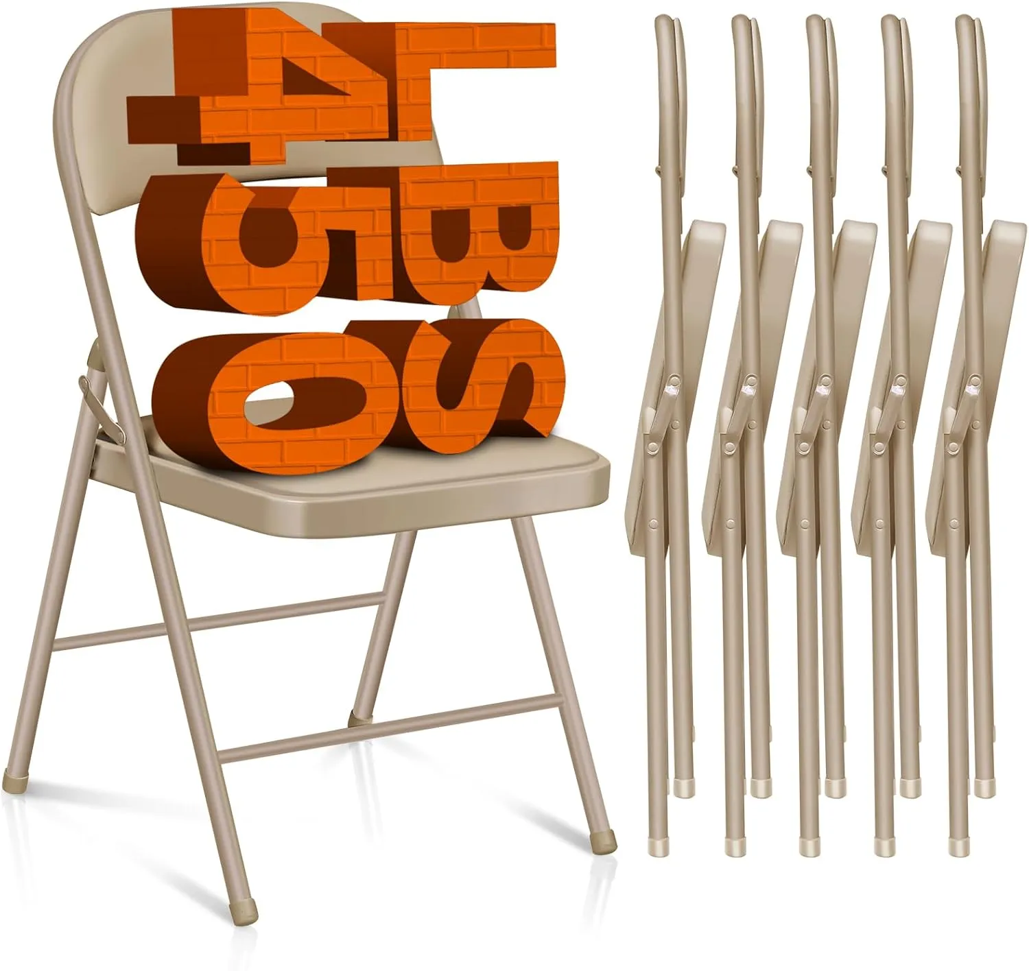 6 Pack Folding Chairs with Cushion – Padded Comfortable Foam Seating Khaki Space-Saving Foldable Chairs for Indoor Outdoor Weddings, Parties, Backyard & Office Events (Khaki, 6 Pack)