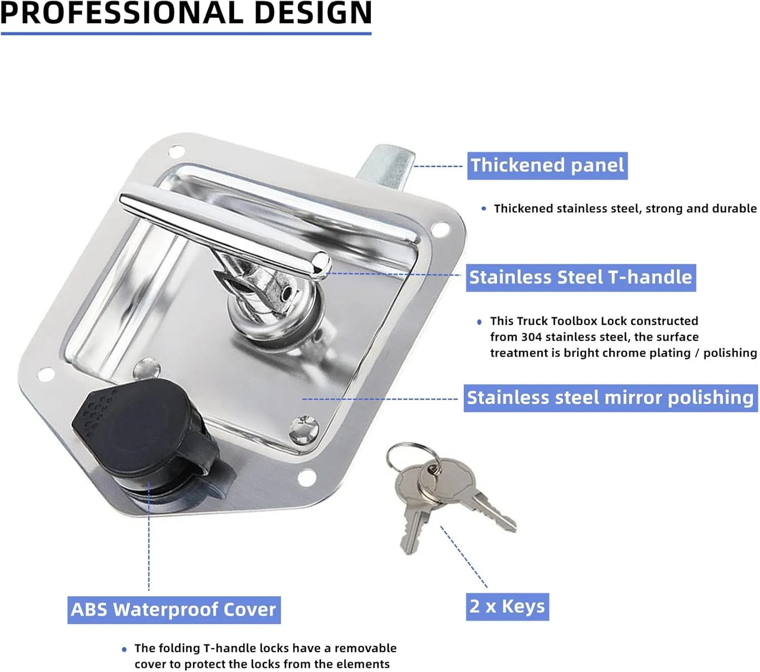 6 Pcs Stainless Steel Car Trailer Door Latch Rv Door Tool Box Lock with Gasket T-Handle Latch with Keys 304 Stainless Steel Highly Polished
