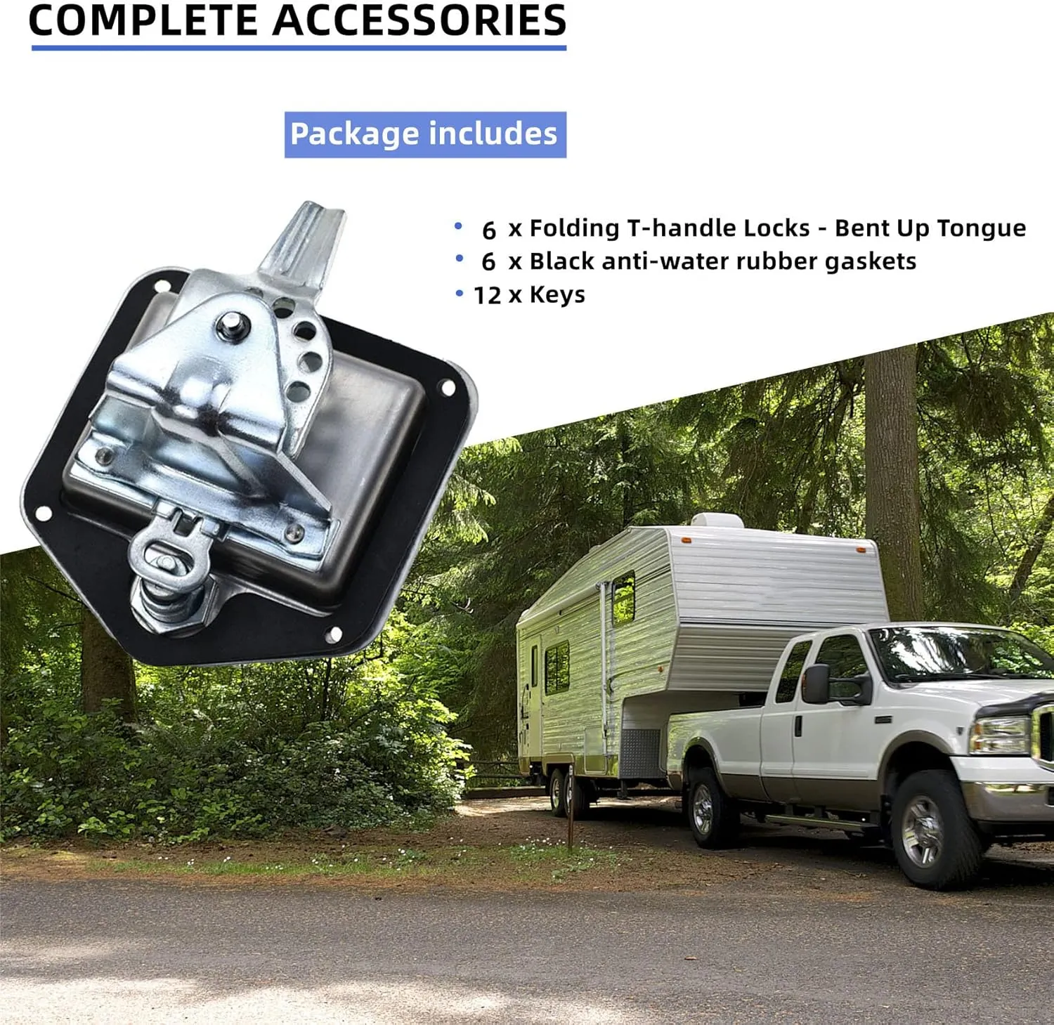 6 Pcs Stainless Steel Car Trailer Door Latch Rv Door Tool Box Lock with Gasket T-Handle Latch with Keys 304 Stainless Steel Highly Polished
