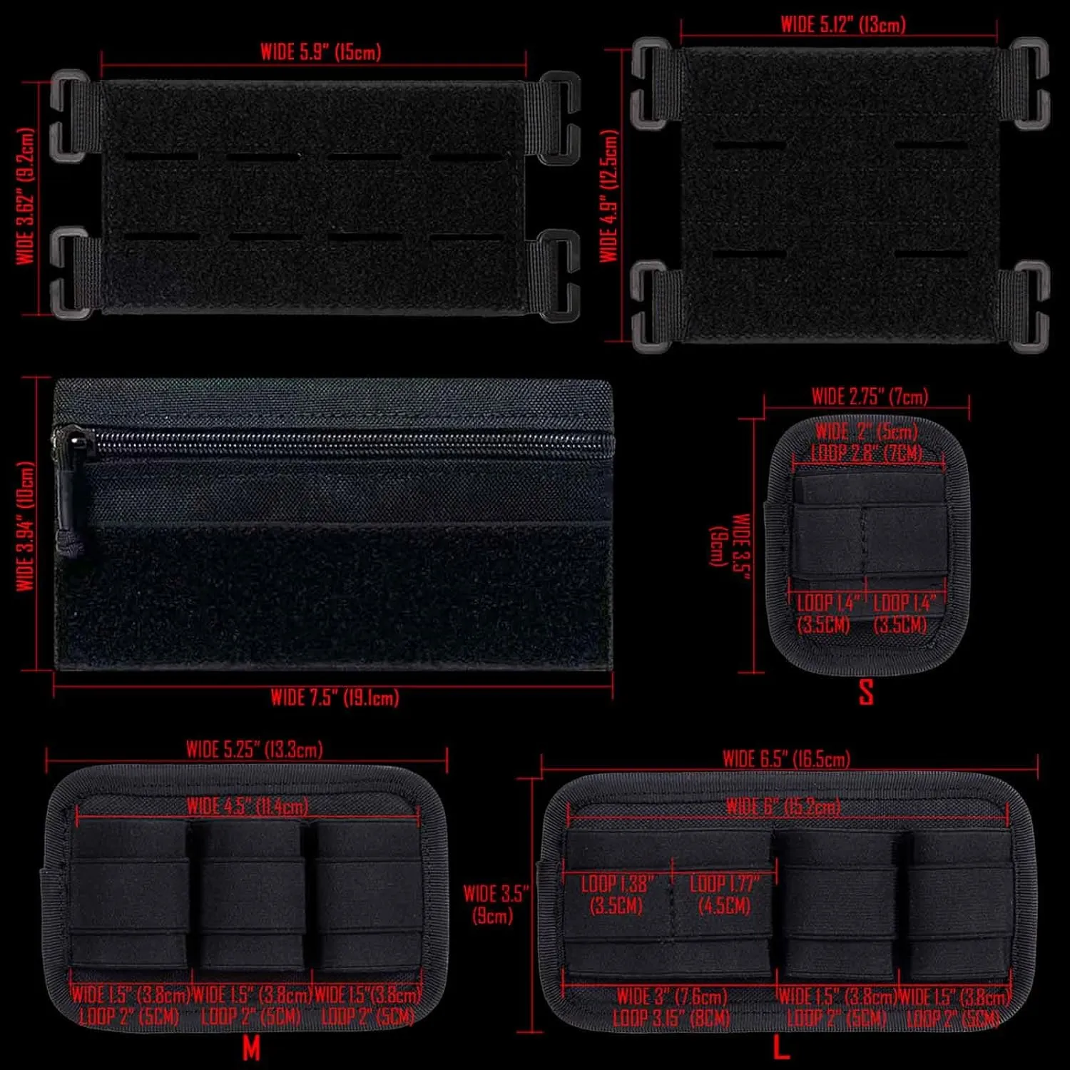 6 Piece Tactical Bag Insert Pack, Modular Elastic Loop Panel Organizers Pouch Insert Attachment with Hook Backed Fastener for Backpack Accessories