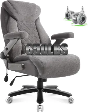 650lbs Big and Tall Office Chair with Thick Spring Cushion,5D Flip Arm Ergonomic Executive Office Chair Adjustable Lumbar Airbag&Extra Wide,Comfy Large Padded Heavy Duty Game Chair,Greycloth