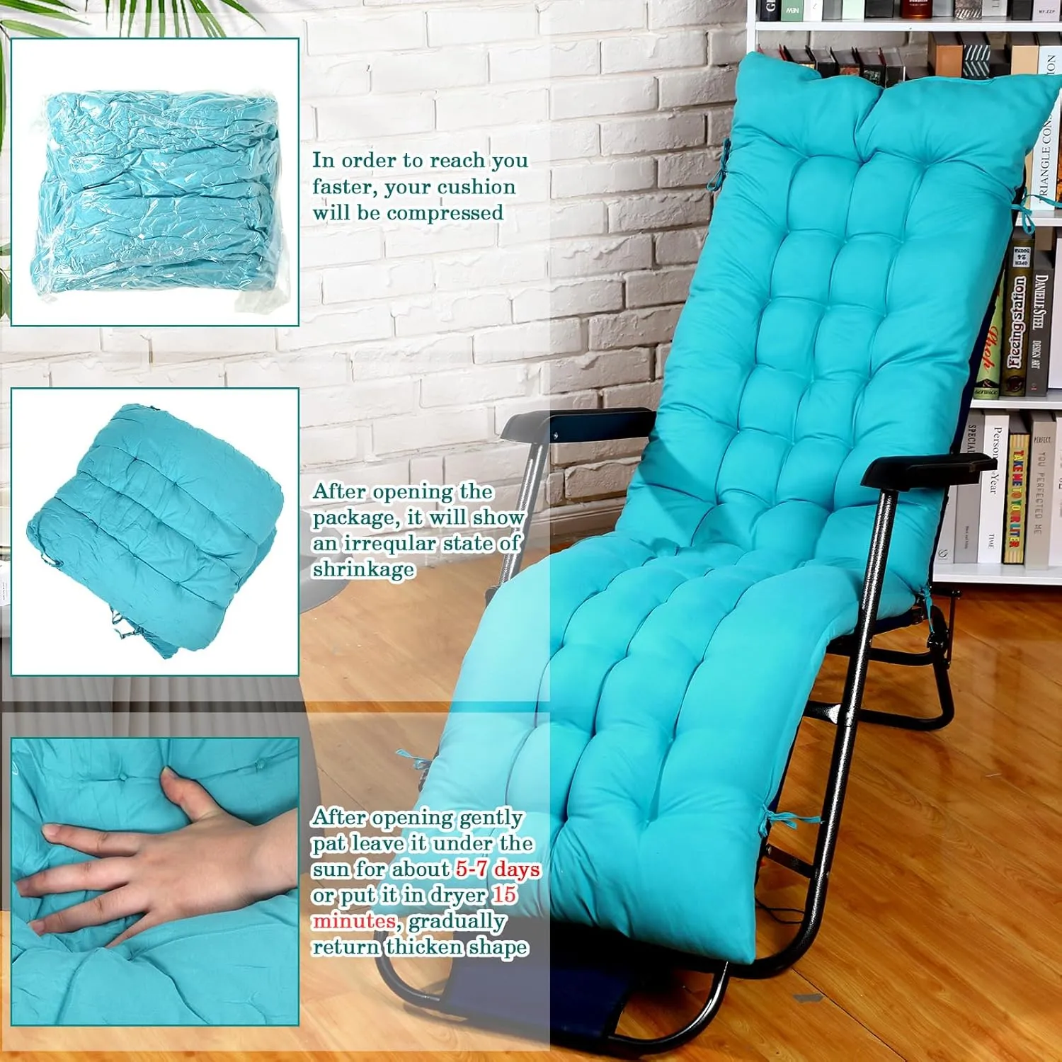 67 x 19 Inch Chaise Lounge Cushions Soft Lounge Chair Cushion Gravity Chair Cushion Sofa Lawn Furniture Cushion Pad with 6 Tie for Outdoor Indoor Patio Home Without Headrest (Lake Blue,2 Pcs)