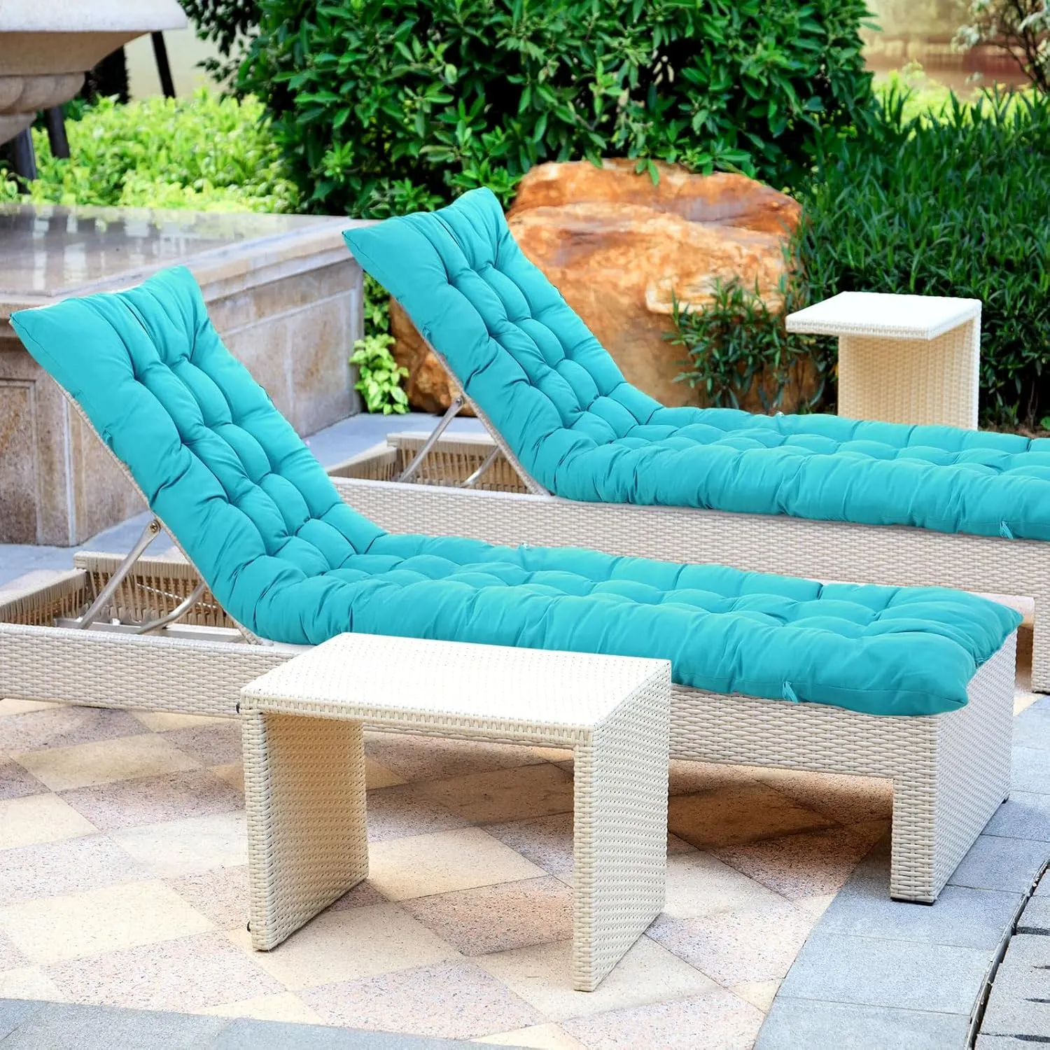67 x 19 Inch Chaise Lounge Cushions Soft Lounge Chair Cushion Gravity Chair Cushion Sofa Lawn Furniture Cushion Pad with 6 Tie for Outdoor Indoor Patio Home Without Headrest (Lake Blue,2 Pcs)