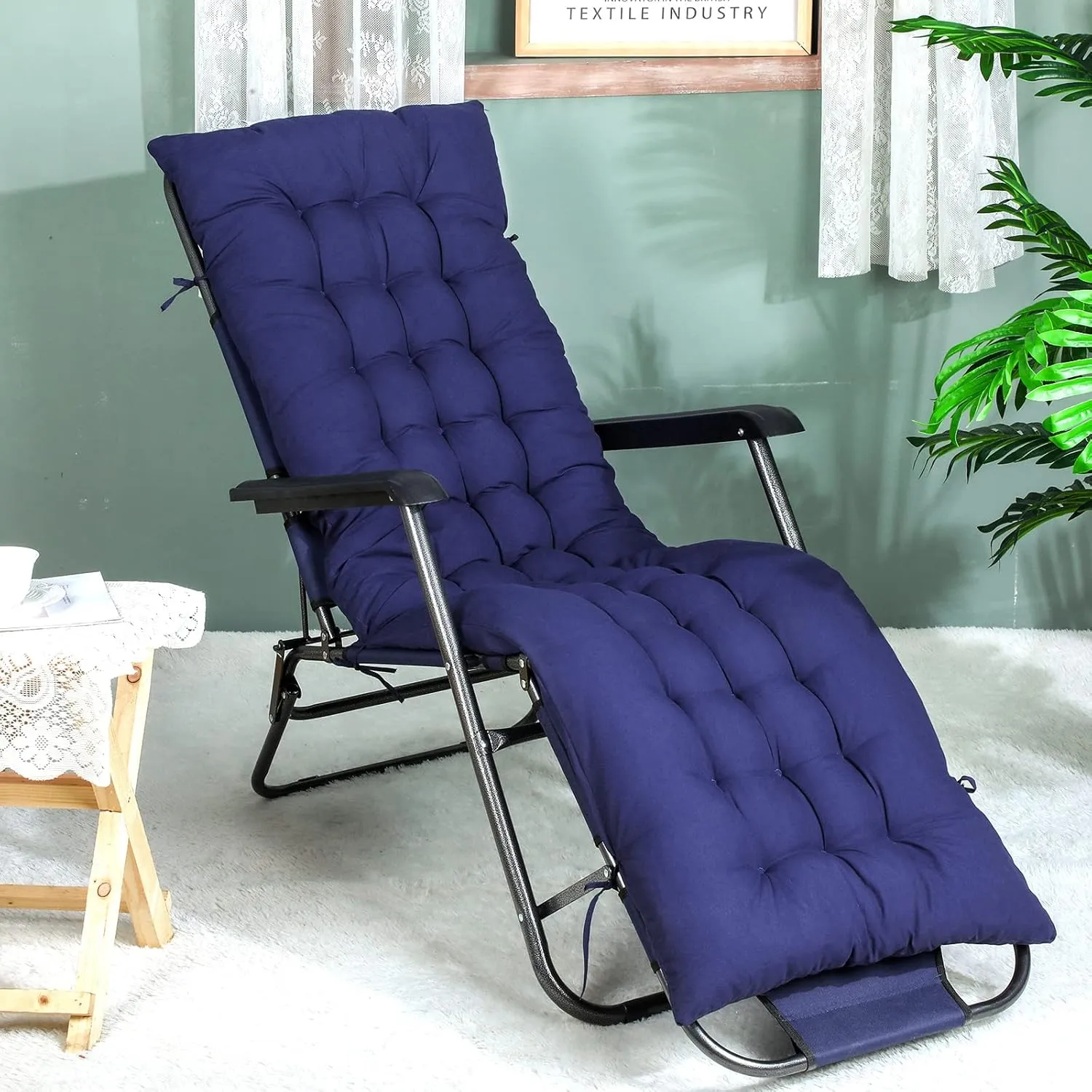 67 x 19 Inch Chaise Lounge Cushions Soft Lounge Chair Cushion Gravity Chair Cushion Sofa Lawn Furniture Cushion Pad with 6 Tie for Outdoor Indoor Patio Home Without Headrest (Navy Blue,2 Pcs)