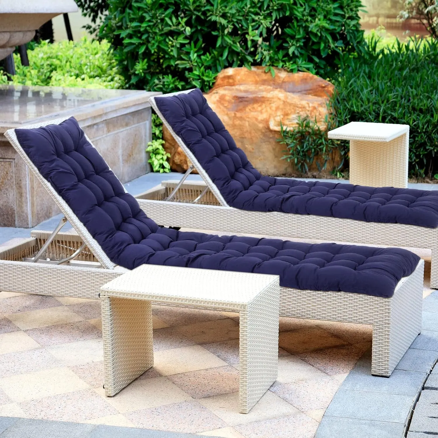 67 x 19 Inch Chaise Lounge Cushions Soft Lounge Chair Cushion Gravity Chair Cushion Sofa Lawn Furniture Cushion Pad with 6 Tie for Outdoor Indoor Patio Home Without Headrest (Navy Blue,2 Pcs)