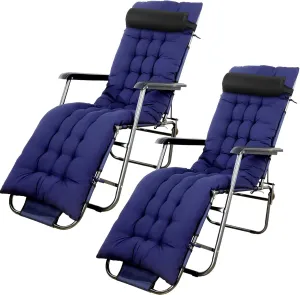 67 x 19 Inch Chaise Lounge Cushions Soft Lounge Chair Cushion Gravity Chair Cushion Sofa Lawn Furniture Cushion Pad with 6 Tie for Outdoor Indoor Patio Home Without Headrest (Navy Blue,2 Pcs)