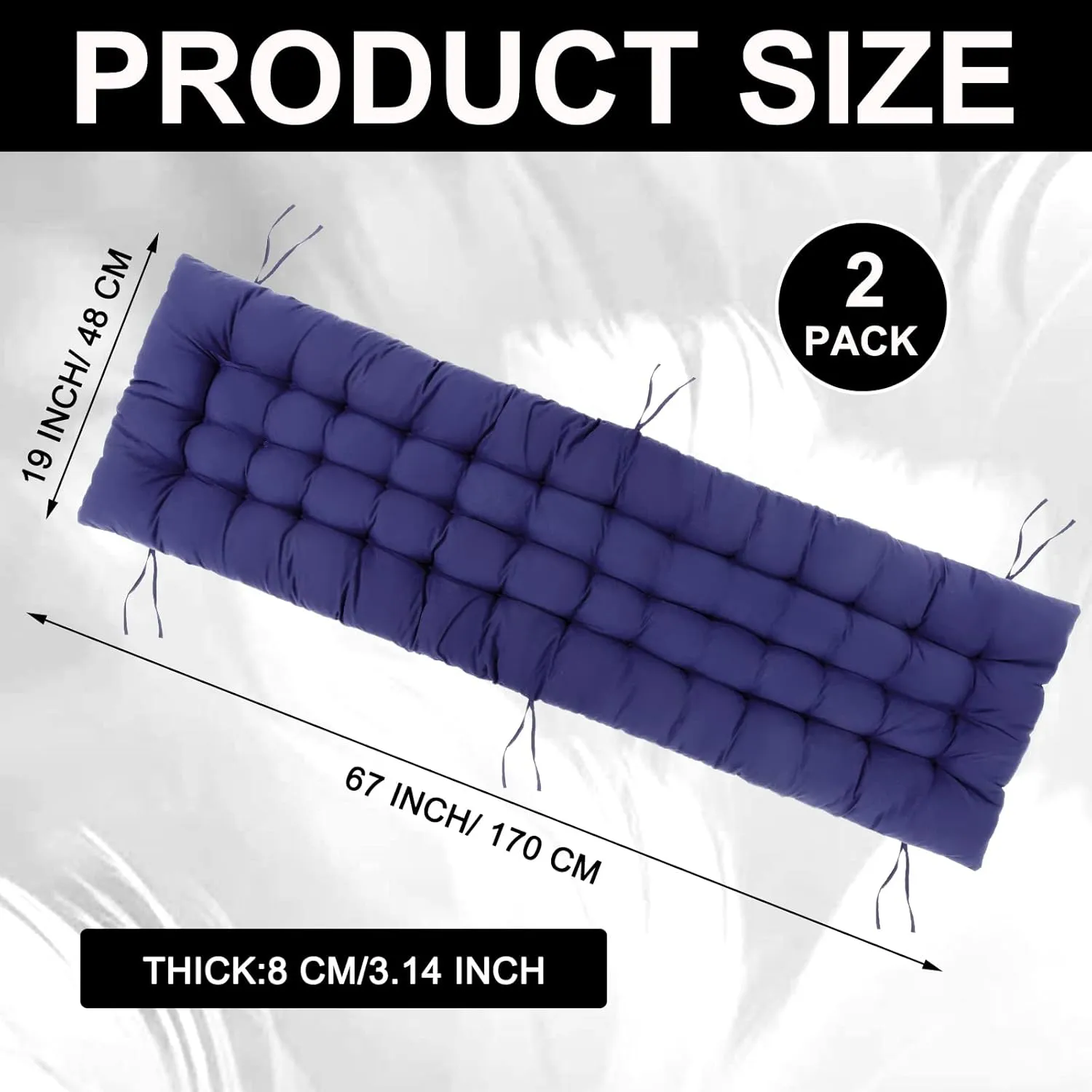 67 x 19 Inch Chaise Lounge Cushions Soft Lounge Chair Cushion Gravity Chair Cushion Sofa Lawn Furniture Cushion Pad with 6 Tie for Outdoor Indoor Patio Home Without Headrest (Navy Blue,2 Pcs)
