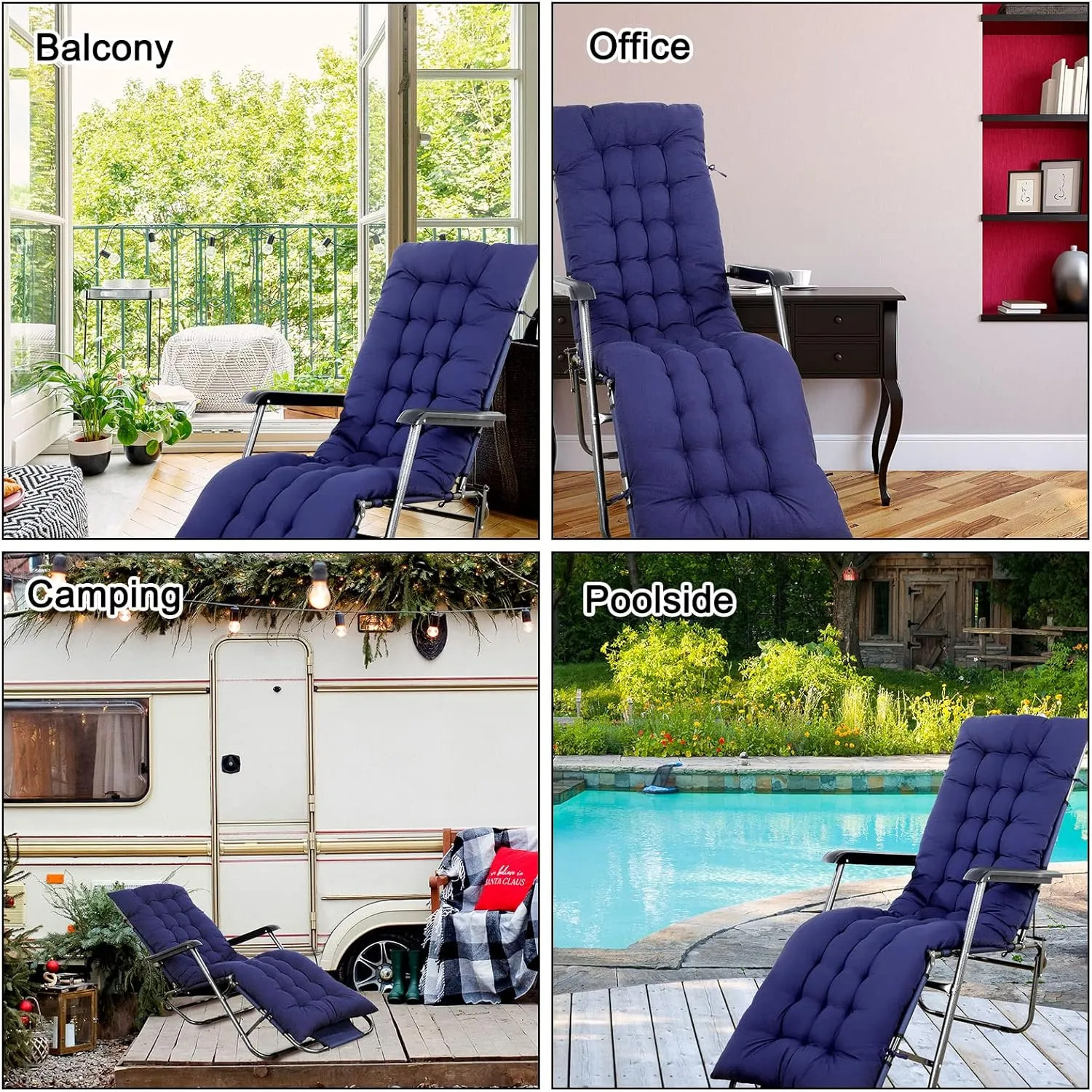 67 x 19 Inch Chaise Lounge Cushions Soft Lounge Chair Cushion Gravity Chair Cushion Sofa Lawn Furniture Cushion Pad with 6 Tie for Outdoor Indoor Patio Home Without Headrest (Navy Blue,2 Pcs)