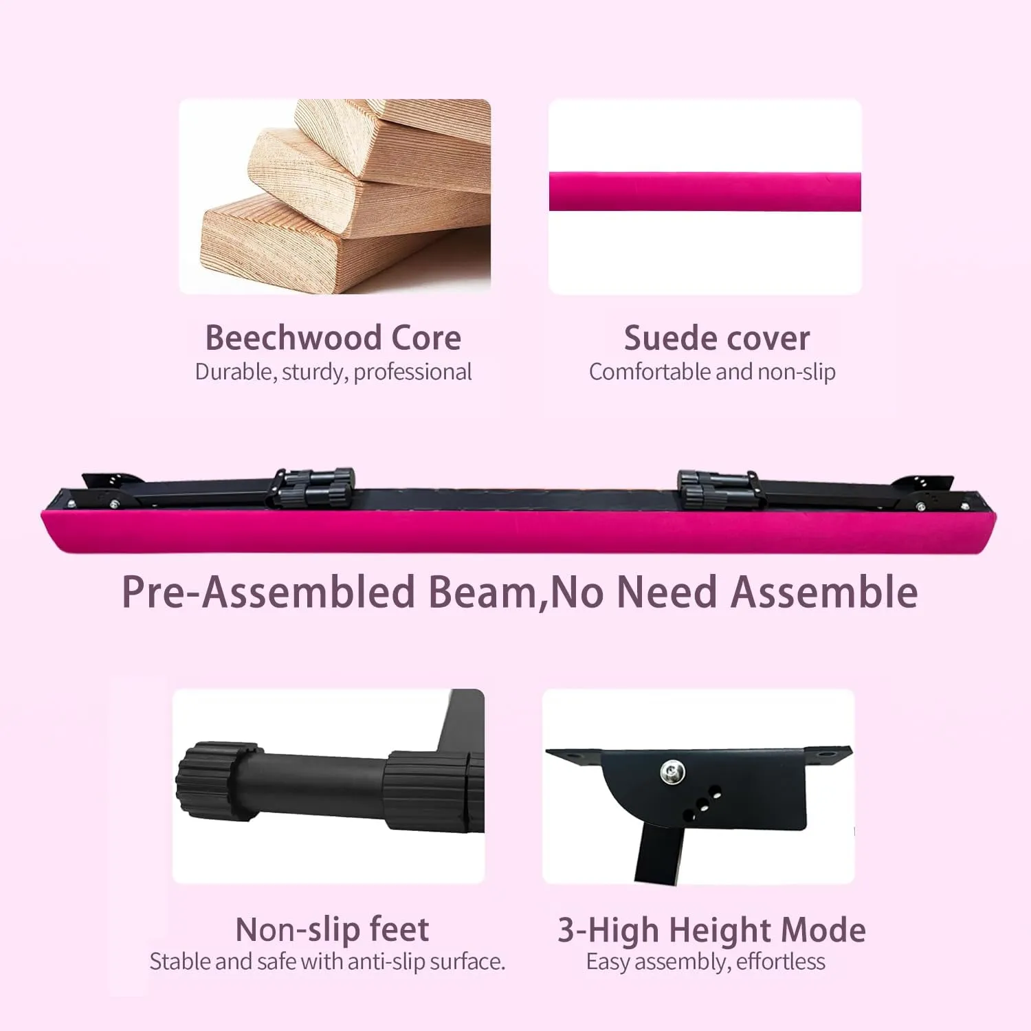 6FT Adjustable&Foldable Gymnastics Balance Beam,Home Gym Equipment,Easy Assembling and Storage,No Tool Require,for Kids Children Girls Training Ages 3-12