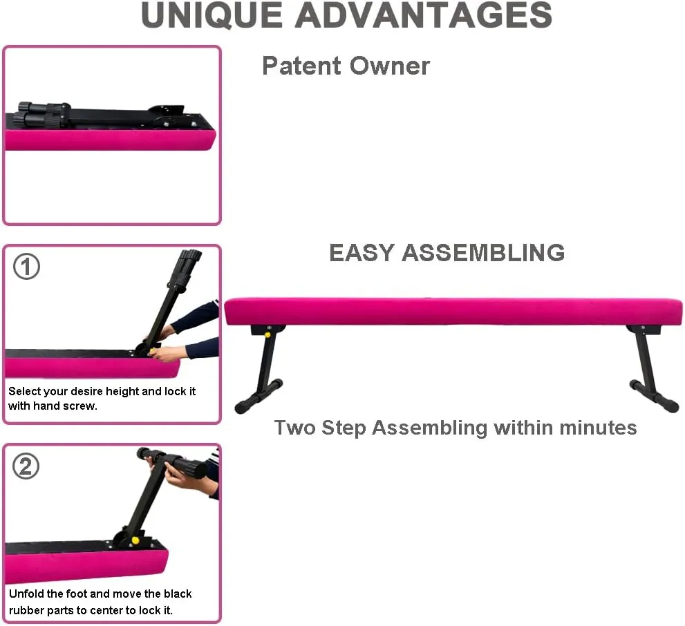 6FT Adjustable&Foldable Gymnastics Balance Beam,Home Gym Equipment,Easy Assembling and Storage,No Tool Require,for Kids Children Girls Training Ages 3-12