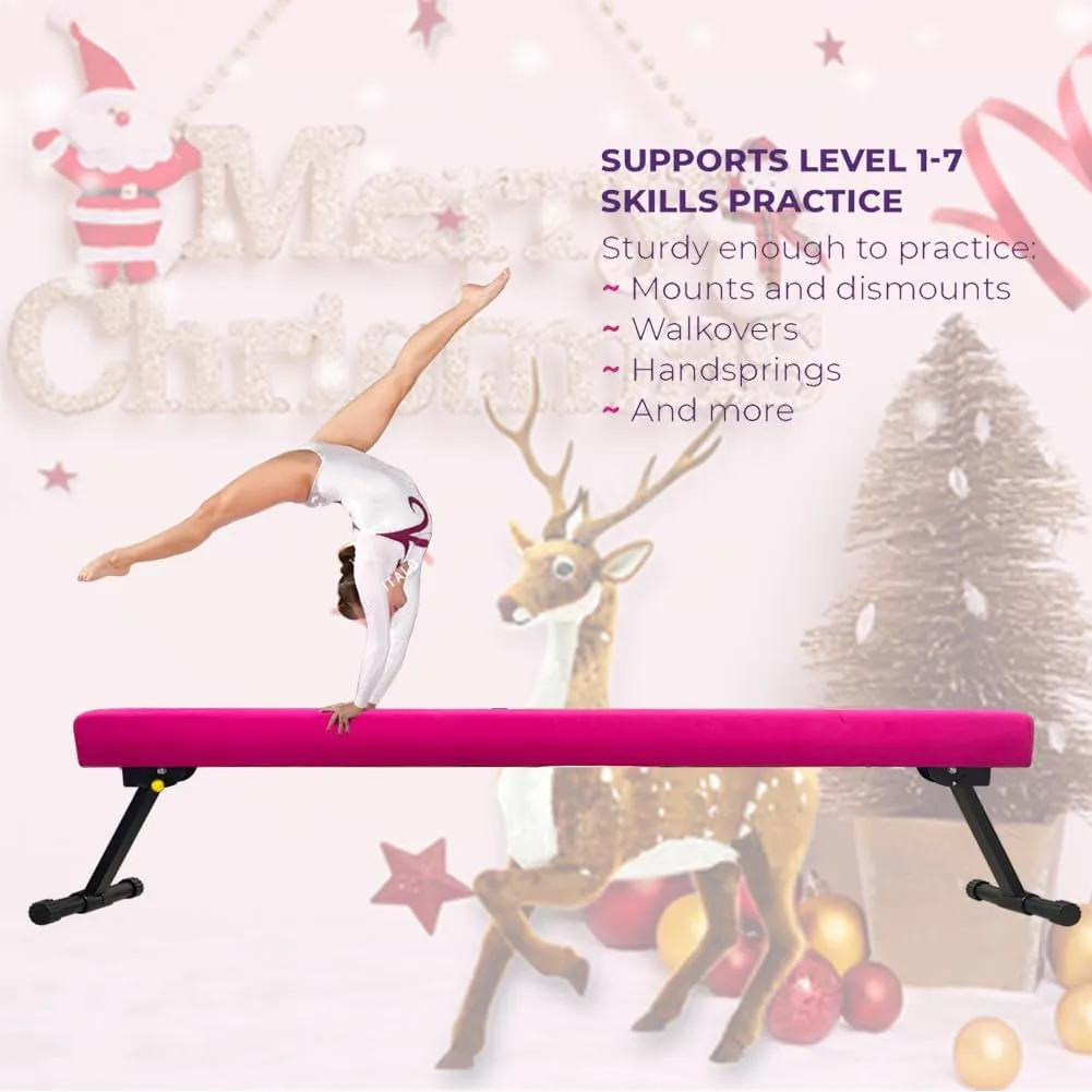 6FT Adjustable&Foldable Gymnastics Balance Beam,Home Gym Equipment,Easy Assembling and Storage,No Tool Require,for Kids Children Girls Training Ages 3-12