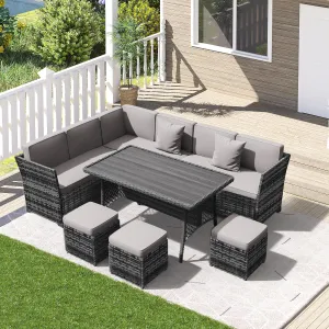 7 Pieces Patio Dining Sets, Patio Furniture Set, All Weather Wicker Conversation Set with Ottoman, Sectional Sofa with Dining Table and Chair (6247 Light Grey-Light Grey)