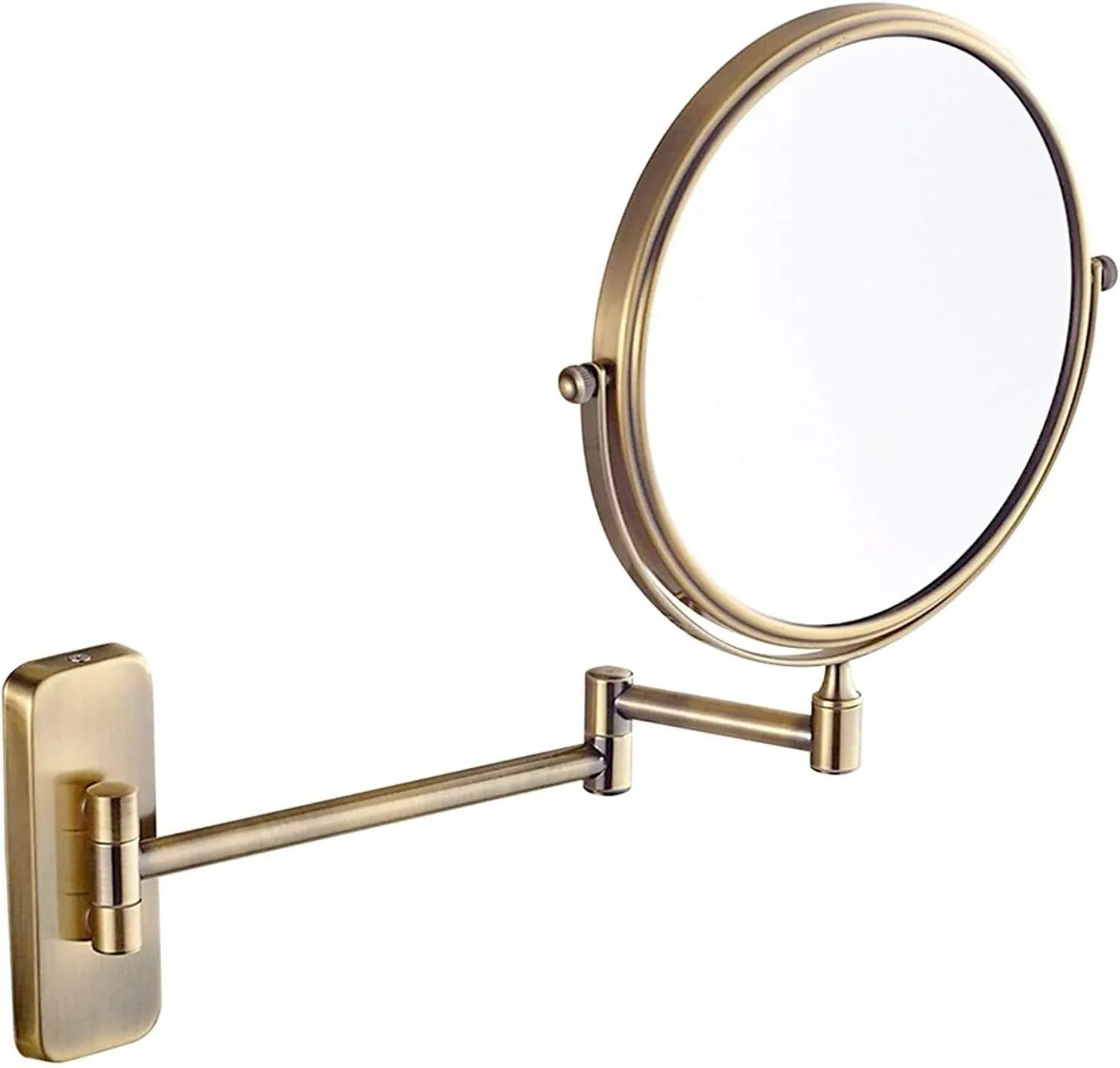 8 Inch Makeup Mirrors Double Sided Brass Magnifying Mirror Extendable Folding 360° Swivel Vanity Shaving Mirrors(2,7X)