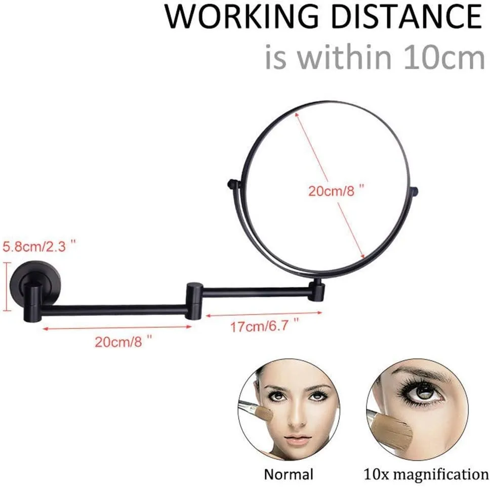 8 Inch Wall Mounted Double Sided Makeup Mirrors Magnifying Extend Sturdy Adjustable Bathroom Vanity Mirrors(Black,7X)