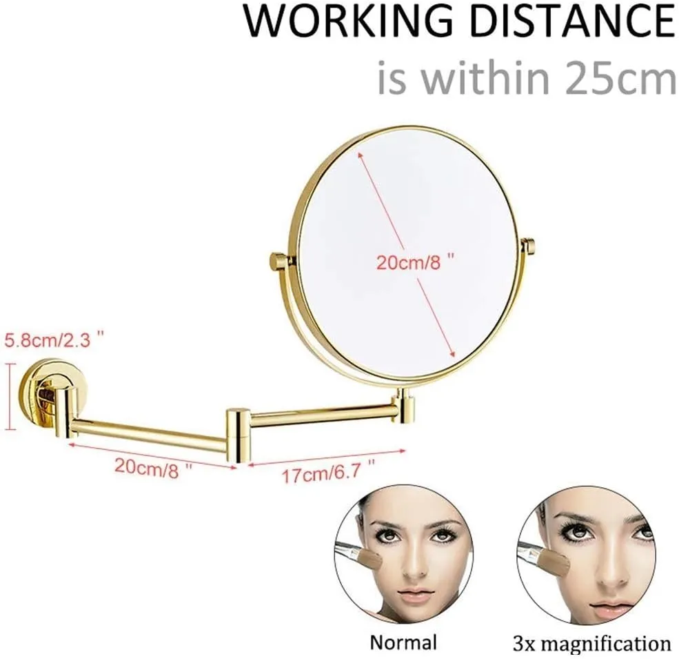 8 Inch Wall Mounted Double Sided Makeup Mirrors Magnifying Extend Sturdy Adjustable Bathroom Vanity Mirrors(Gold,10X)
