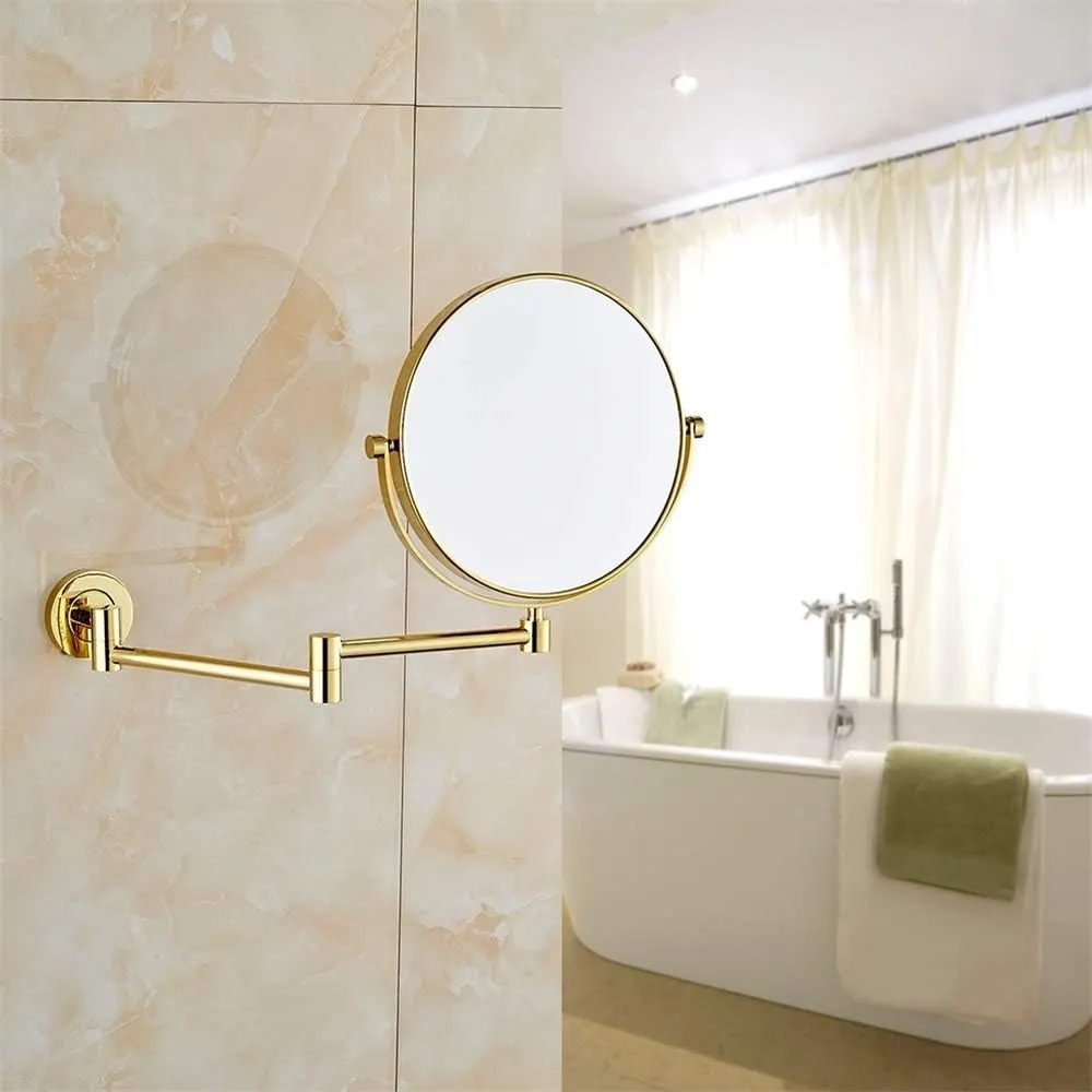 8 Inch Wall Mounted Double Sided Makeup Mirrors Magnifying Extend Sturdy Adjustable Bathroom Vanity Mirrors(Gold,10X)