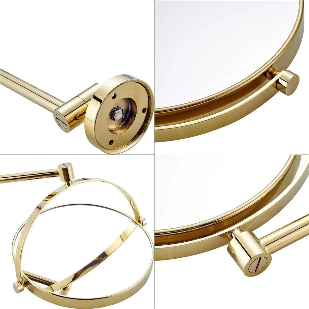 8 Inch Wall Mounted Double Sided Makeup Mirrors Magnifying Extend Sturdy Adjustable Bathroom Vanity Mirrors(Gold,10X)