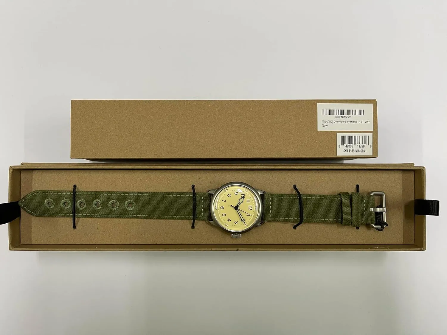 A-11 Service Watch Men's Military Automatic Watch, 38mm/42mm Stainless Steel Case, 50M Water Resistance, Black/Beige Dial with Green/White Lume, Black/Brown/Green Leather/Canvas/Nylon Strap, Combat Tactical Field Spec Ops Commemorative Vintage