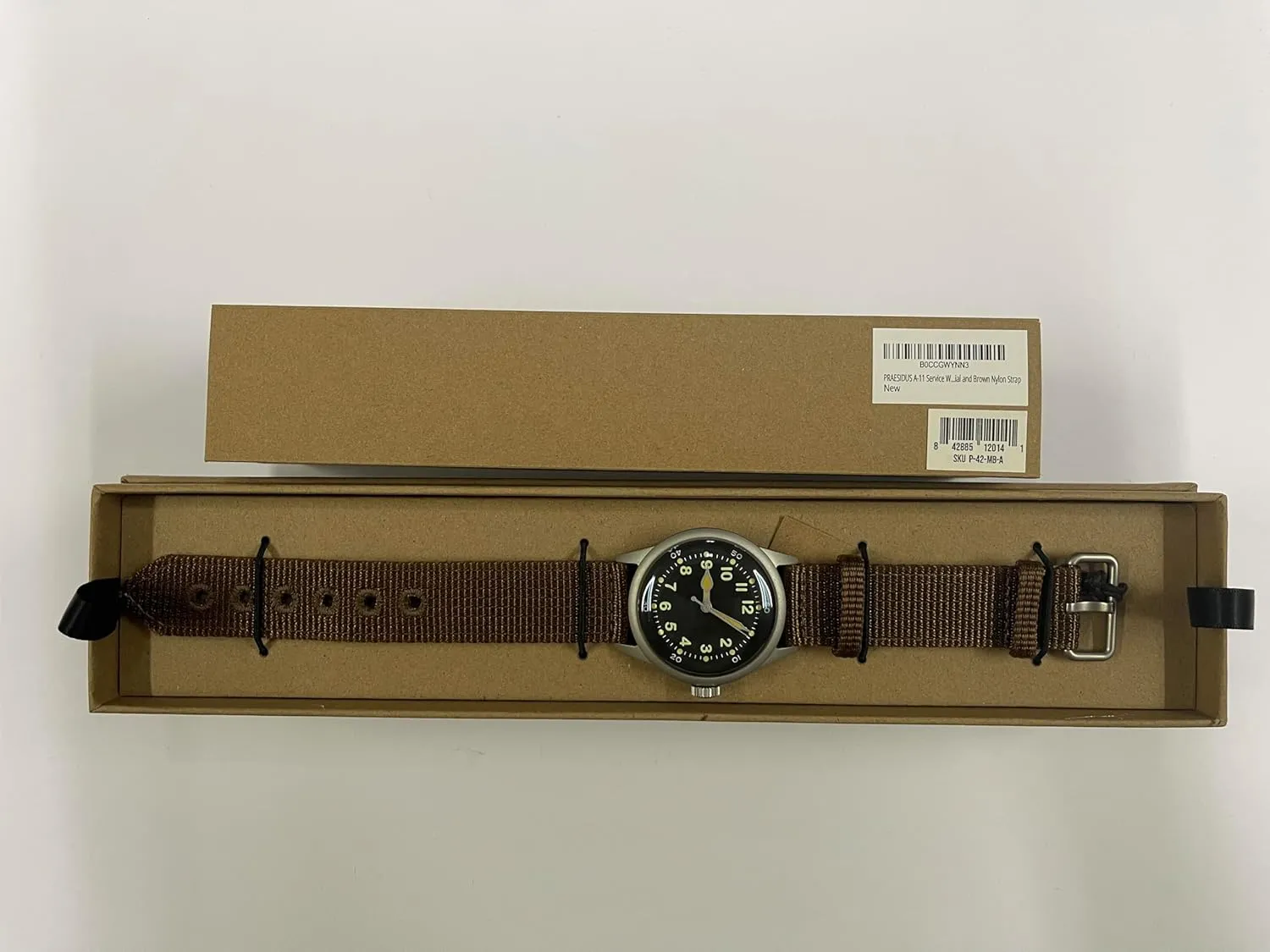 A-11 Service Watch Men's Military Automatic Watch, 38mm/42mm Stainless Steel Case, 50M Water Resistance, Black/Beige Dial with Green/White Lume, Black/Brown/Green Leather/Canvas/Nylon Strap, Combat Tactical Field Spec Ops Commemorative Vintage