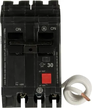 ABB Q-Line® THQL2130GFT 30A Double Pole Circuit Breaker • 30 Amp Double Pole Ground Fault Breaker with Self-Test • 120/240 VAC 2-Pole GFCI Breaker • Ground Fault Circuit Interrupter