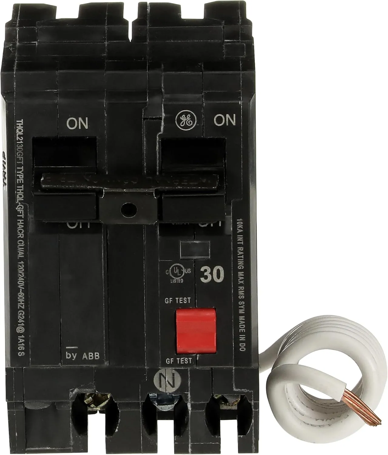 ABB Q-Line® THQL2130GFT 30A Double Pole Circuit Breaker • 30 Amp Double Pole Ground Fault Breaker with Self-Test • 120/240 VAC 2-Pole GFCI Breaker • Ground Fault Circuit Interrupter