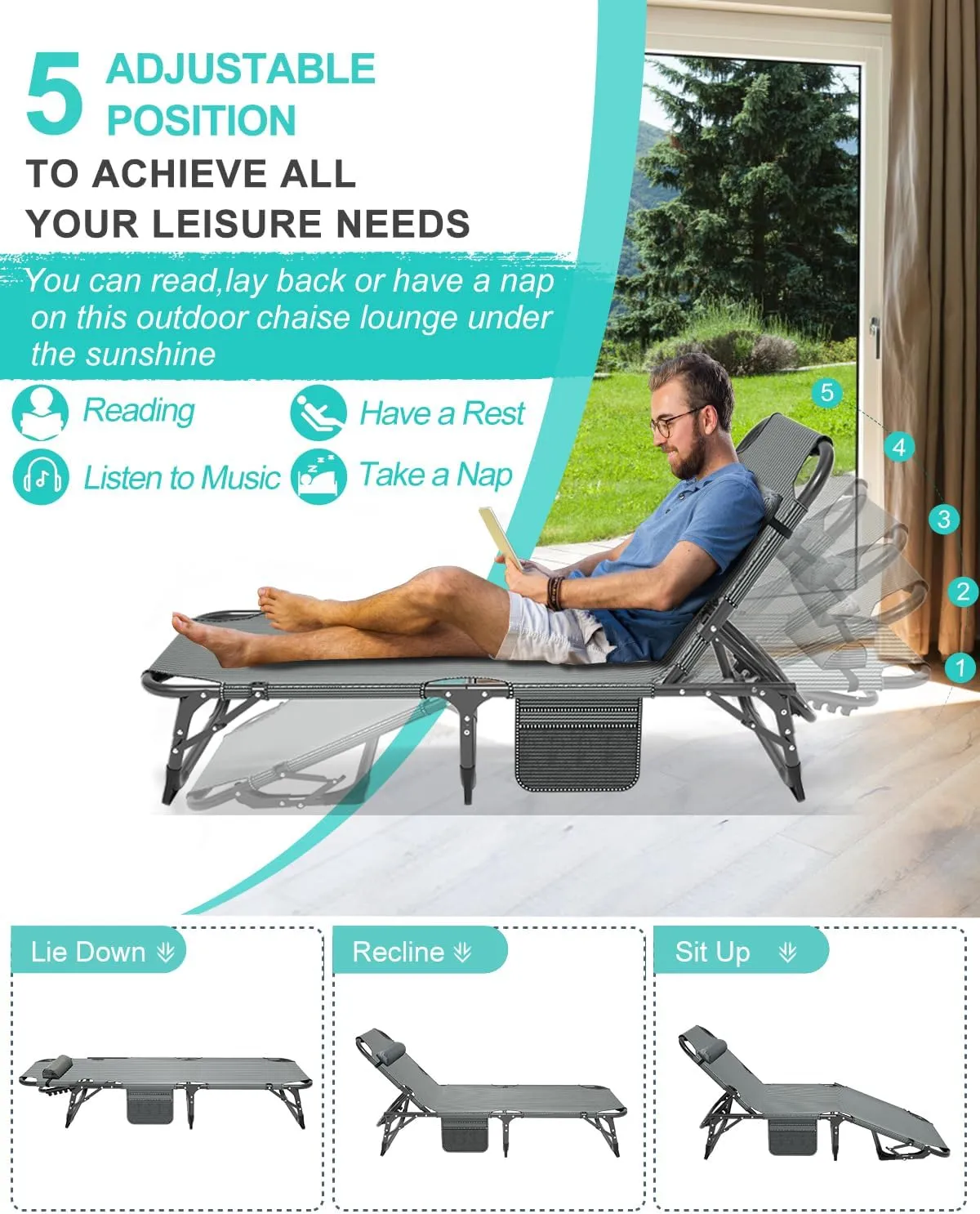 ABORON Foldable Camping Cots for Adults, Double Layer 1200D 500lb Loading Cot for Sleeping, Heavy Duty Guest Bed with Mattress Carrying Bag (1, Cloud Gray pad & Lounger -Abyssal Noir)