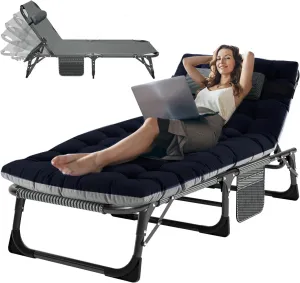 ABORON Foldable Camping Cots for Adults, Double Layer 1200D 500lb Loading Cot for Sleeping, Heavy Duty Guest Bed with Mattress Carrying Bag (1, Cloud Gray pad & Lounger -Abyssal Noir)