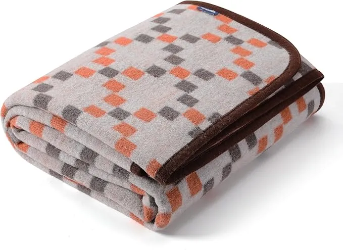 ACUSHLA Merino Wool Blanket - Soft Warm Thick Washable Large Throw Blanket for Camping Bed Couch Outdoor Travel All Weather, Mosaic Plaid Grey 79X63