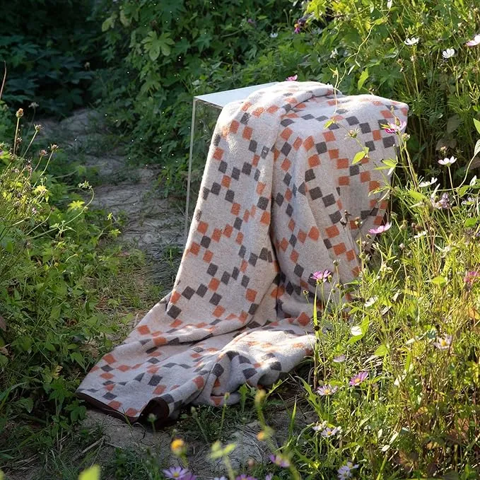 ACUSHLA Merino Wool Blanket - Soft Warm Thick Washable Large Throw Blanket for Camping Bed Couch Outdoor Travel All Weather, Mosaic Plaid Grey 79X63