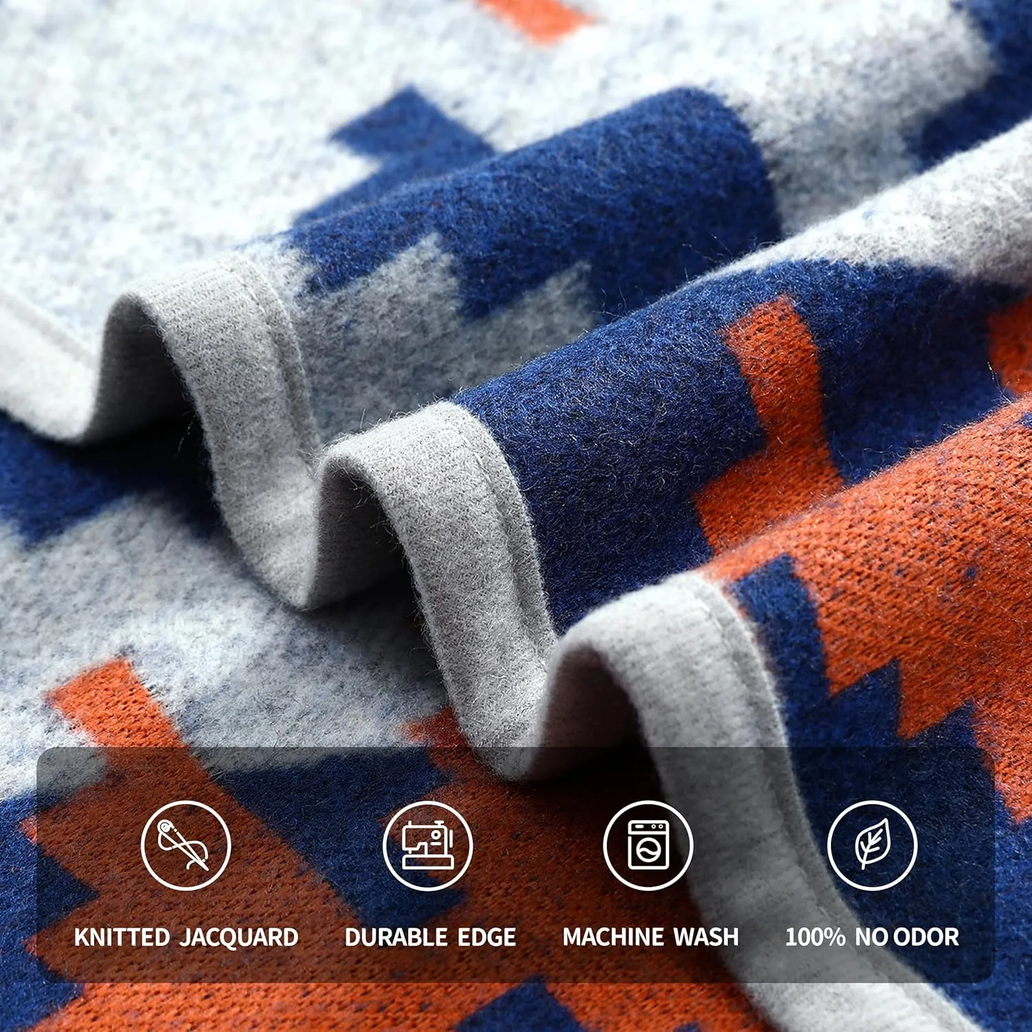 ACUSHLA Merino Wool Camp Blanket - Warm Thick Washable Large Outdoor Camping Sleeping Throw Blanket All Weather, Aztec Grey 79X63