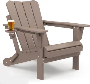 Adirondack Chair Oversized Folding Adirondack Chairs Recyclable HDPE Modern Adirondack Chair with Cup Holder Poly Lumber Patio Chairs for Pool Patio Garden Outdoors Fire Pit Teak