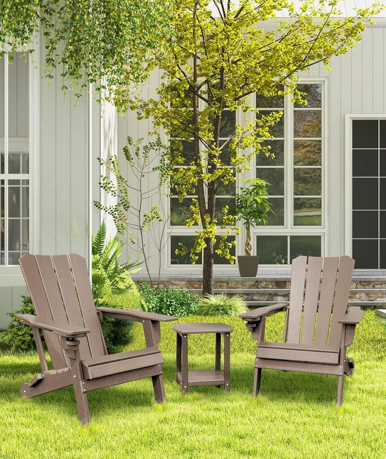 Adirondack Chair Oversized Folding Adirondack Chairs Recyclable HDPE Modern Adirondack Chair with Cup Holder Poly Lumber Patio Chairs for Pool Patio Garden Outdoors Fire Pit Teak