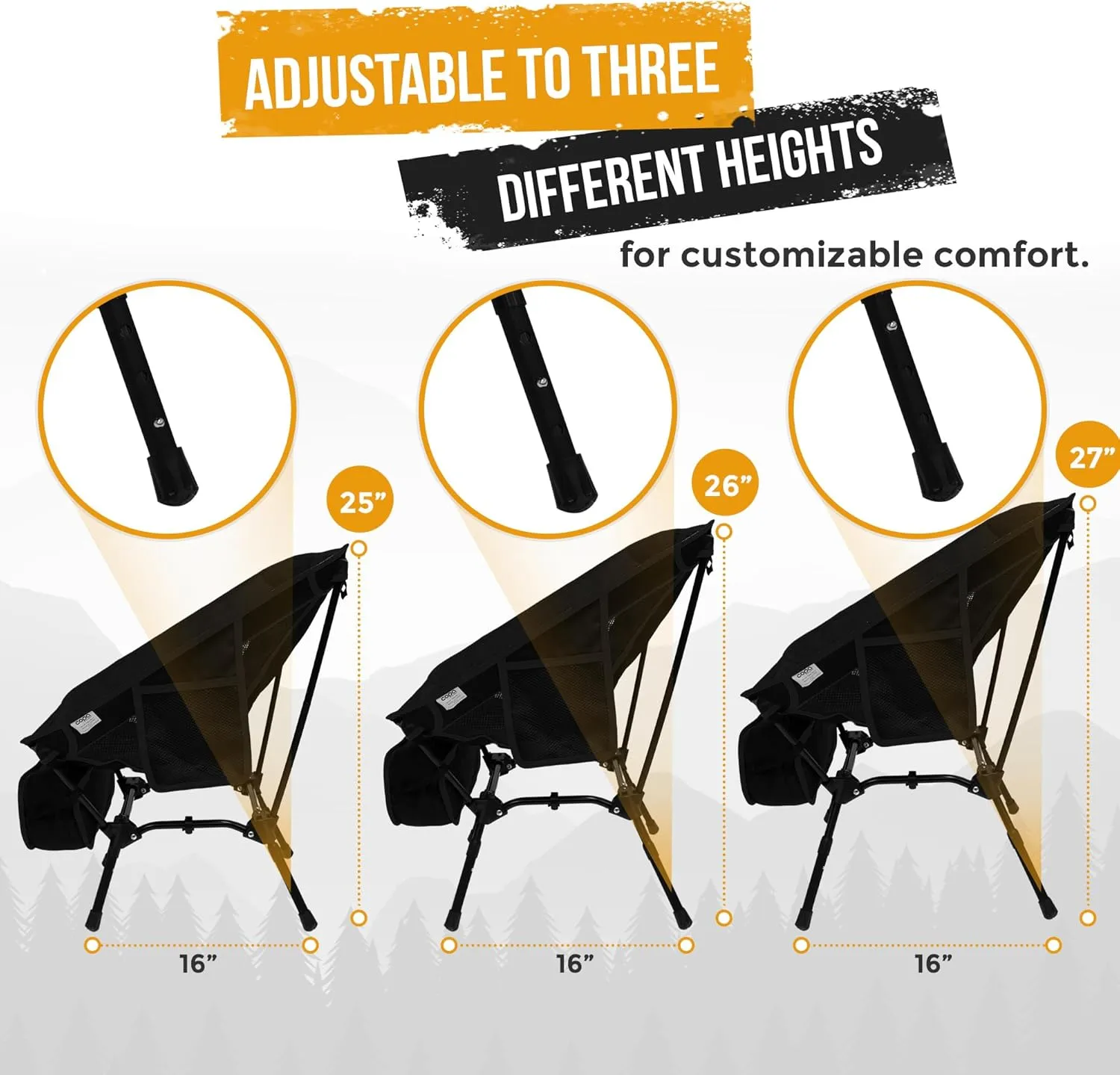 Adjustable Folding Camping Chairs, Ultra Light Backpacking Chair, Portable Folding Chair with Side Pocket and Cup Holder Bonus Bottle Opener Camping Chair (Black)