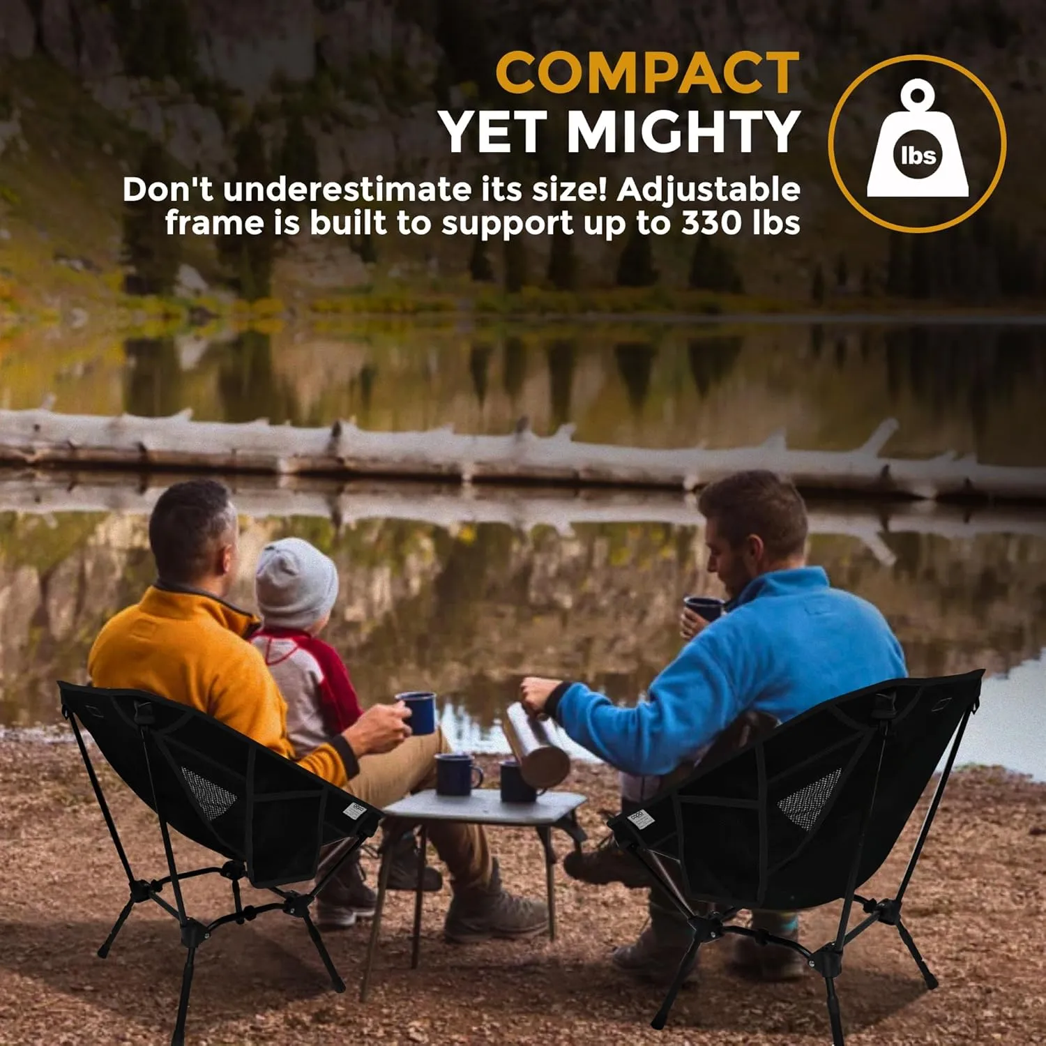 Adjustable Folding Camping Chairs, Ultra Light Backpacking Chair, Portable Folding Chair with Side Pocket and Cup Holder Bonus Bottle Opener Camping Chair (Black)