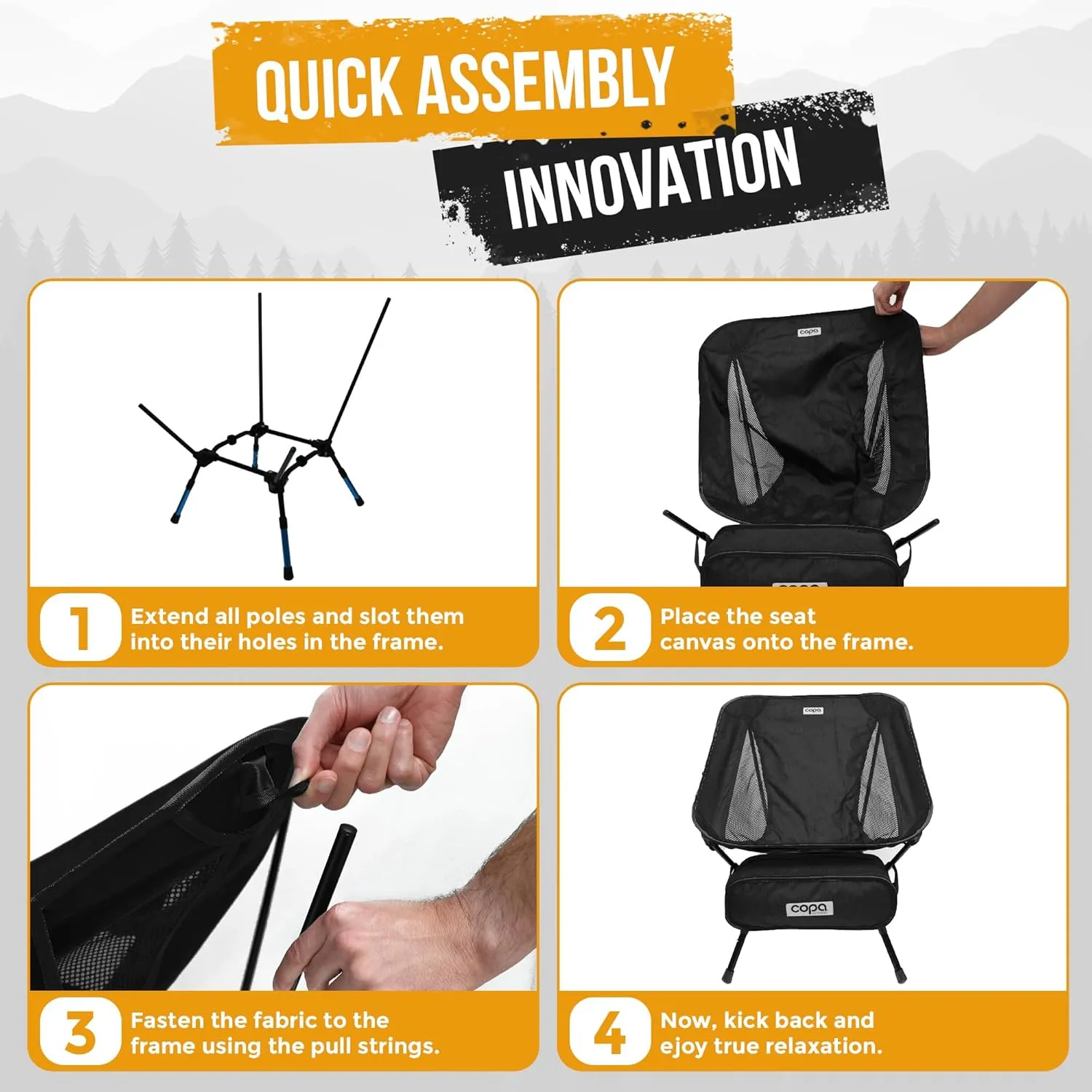 Adjustable Folding Camping Chairs, Ultra Light Backpacking Chair, Portable Folding Chair with Side Pocket and Cup Holder Bonus Bottle Opener Camping Chair (Black)