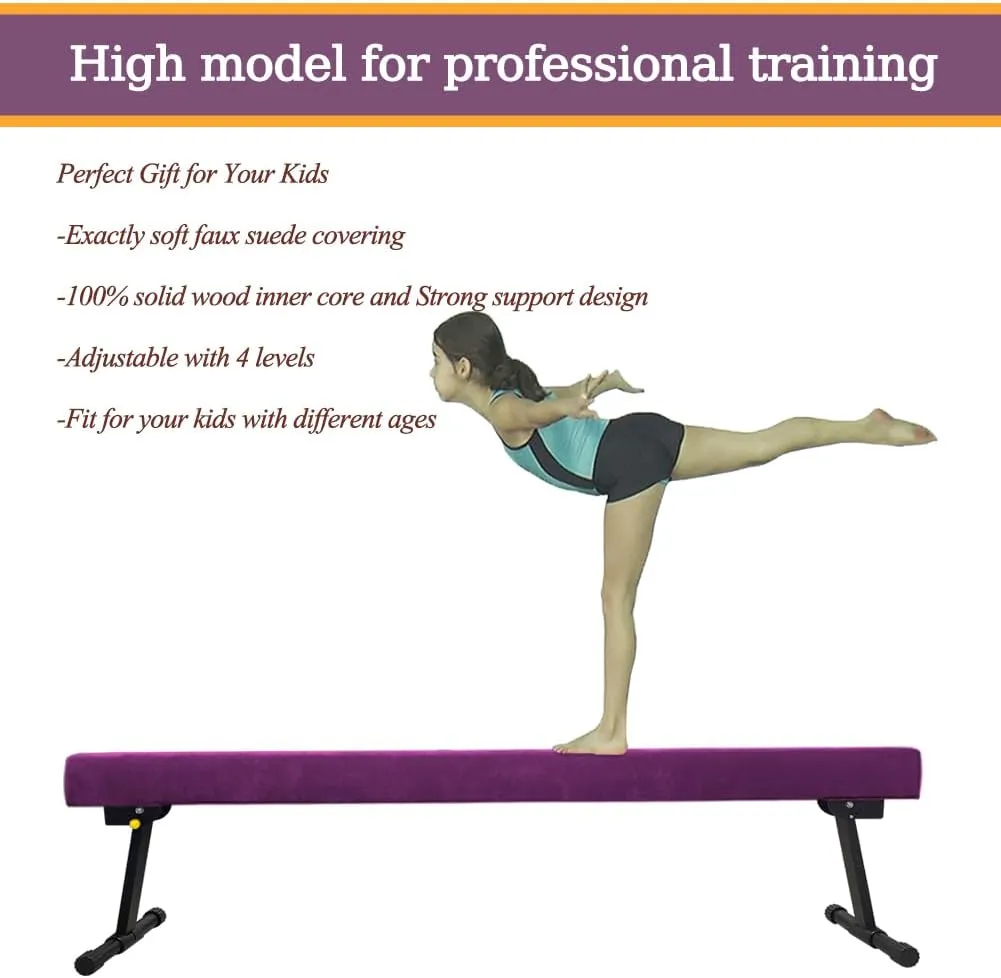 Adjustable&Foldable Gymnastics Balance Beam,6FT/8ft High-Low Level Floor Gymnastic Beam,No Tool Require, Gym Equipment for for Kids Children Girls Home Training