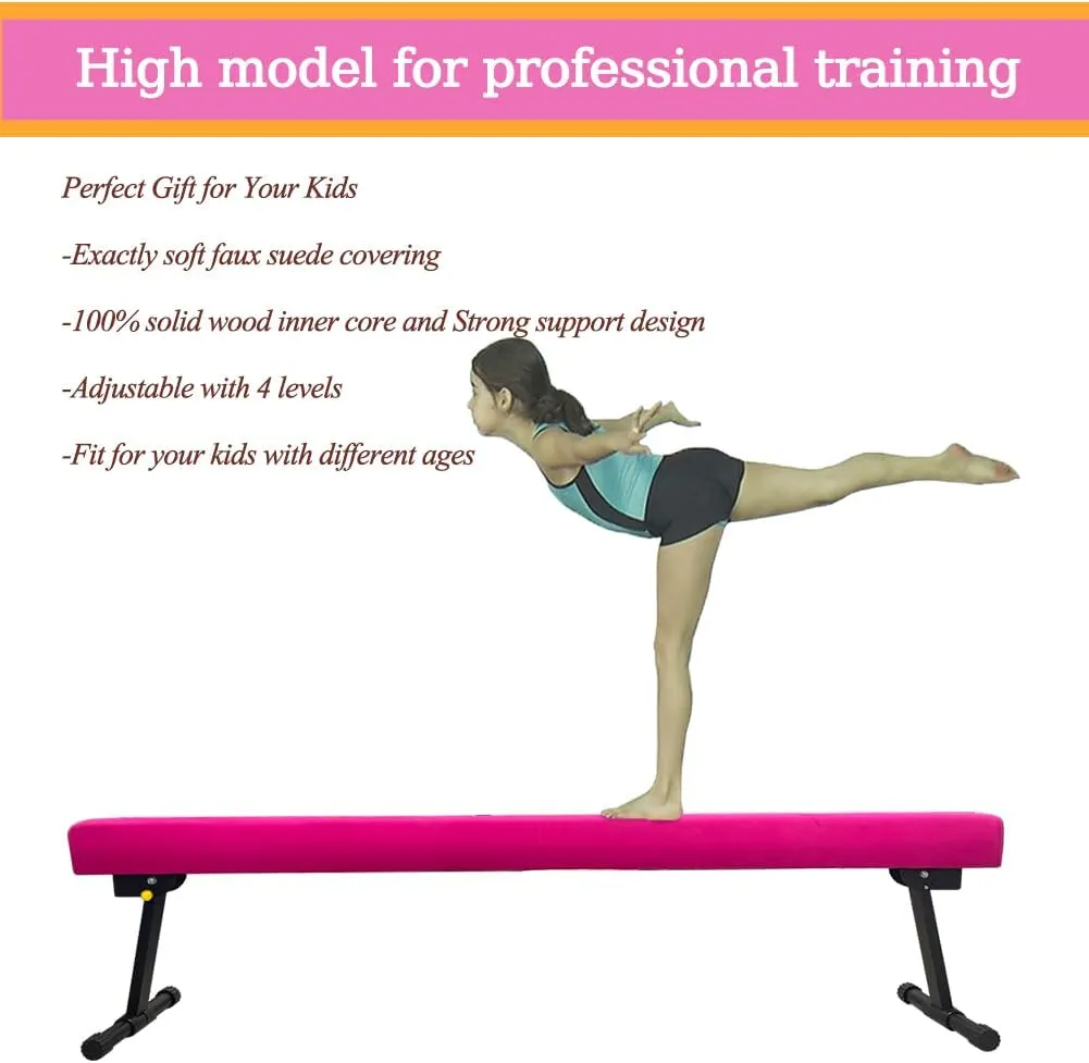 Adjustable&Foldable Gymnastics Balance Beam,6FT/8ft High-Low Level Floor Gymnastic Beam,No Tool Require, Gym Equipment for for Kids Children Girls Home Training