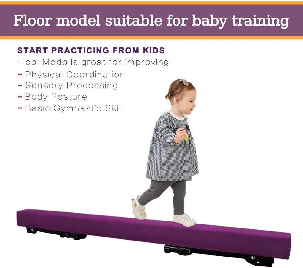 Adjustable&Foldable Gymnastics Balance Beam,6FT/8ft High-Low Level Floor Gymnastic Beam,No Tool Require, Gym Equipment for for Kids Children Girls Home Training