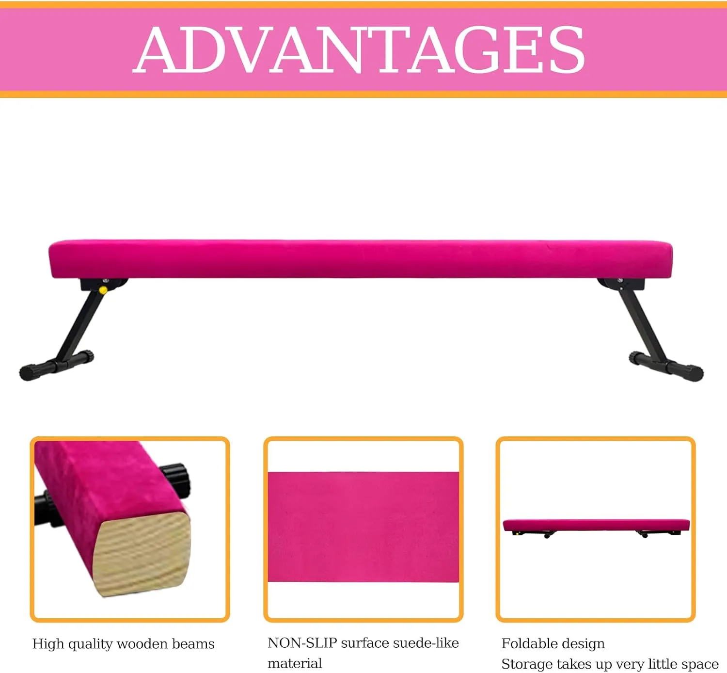 Adjustable&Foldable Gymnastics Balance Beam,6FT/8ft High-Low Level Floor Gymnastic Beam,No Tool Require, Gym Equipment for for Kids Children Girls Home Training