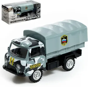 AEVVV UAZ 452 Russian Elite Police OMON Truck, 1:43 Scale, Inertia-Powered Metal Model, Removable Cover, Grey Camouflage