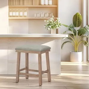 ALPHA HOME 24" Bar Stools Set of 1, Solid Wood Kitchen Stools with PU Leather Cushion Counter Height Bar Stools for Indoor, Grey Seat and Wooden Legs, 1PCS